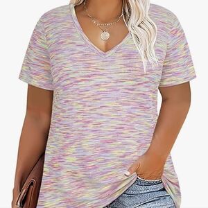 [LIKE NEW] Womens Plus Size Pastel Top Short Sleeve Shirt V Neck Tunic 2XL